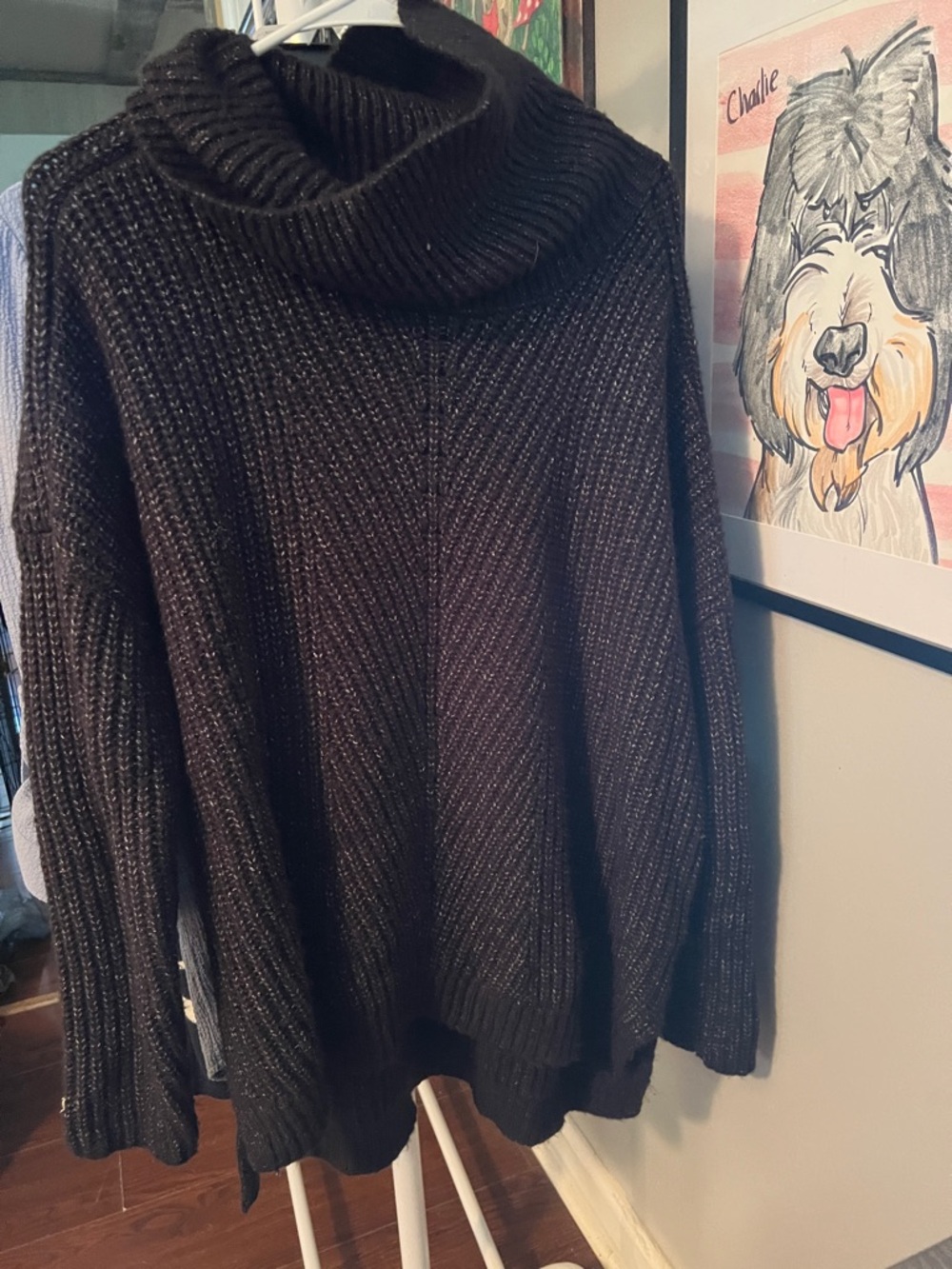 Time and Tru Black Ribbed Cowl Neck Sweater